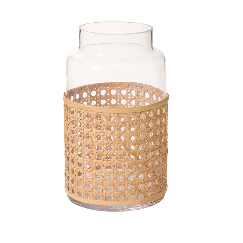 Glass Vase Wrapped in Woven Rattan -  Brown, Large | The Company Store