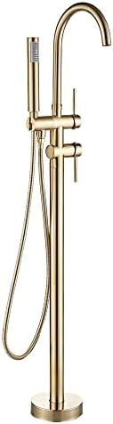 Votamuta Brushed Gold Floor Mounted Tub Filler Shower Faucet Dual Handles Freestanding Bathtub Fa... | Amazon (US)