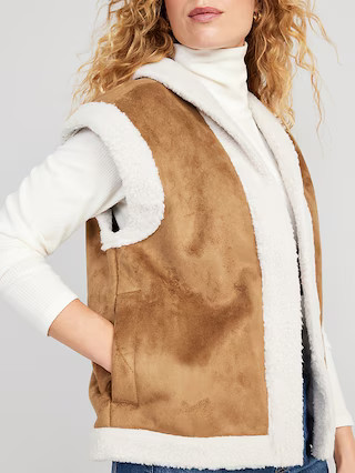 Faux-Suede Sherpa-Trim Vest for Women | Old Navy (US)