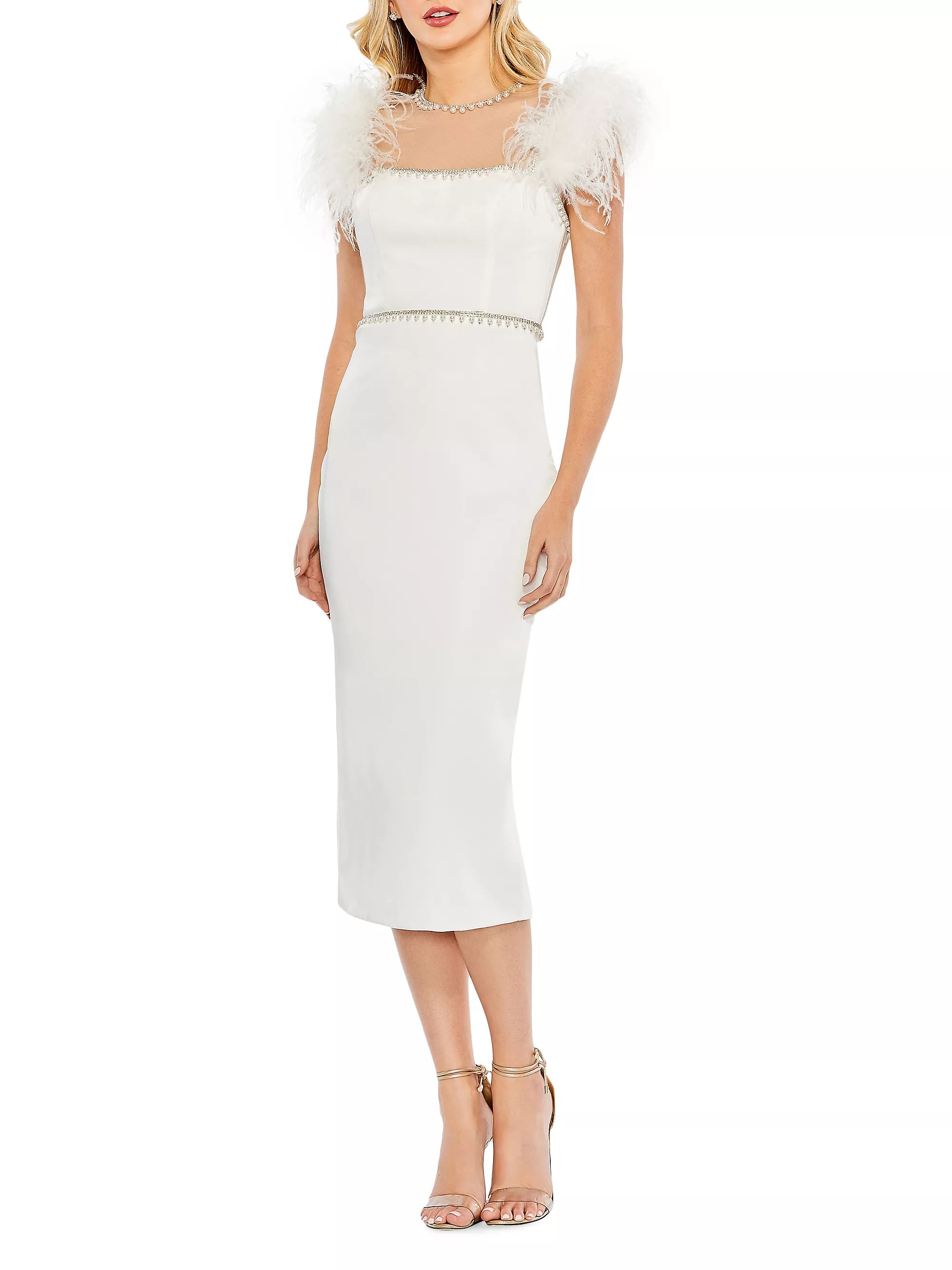 Feather & Pearl-Embellished Midi-Dress | Saks Fifth Avenue