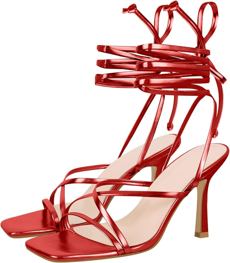 LISHAN Women's Stiletto High Heels Strappy Lace Up Sandals | Amazon (US)