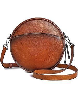 COOLCY Leather Crossbody Bags for Women, Circle Purse Shoulder Bag, Fashion Round Handbag for Tra... | Amazon (US)