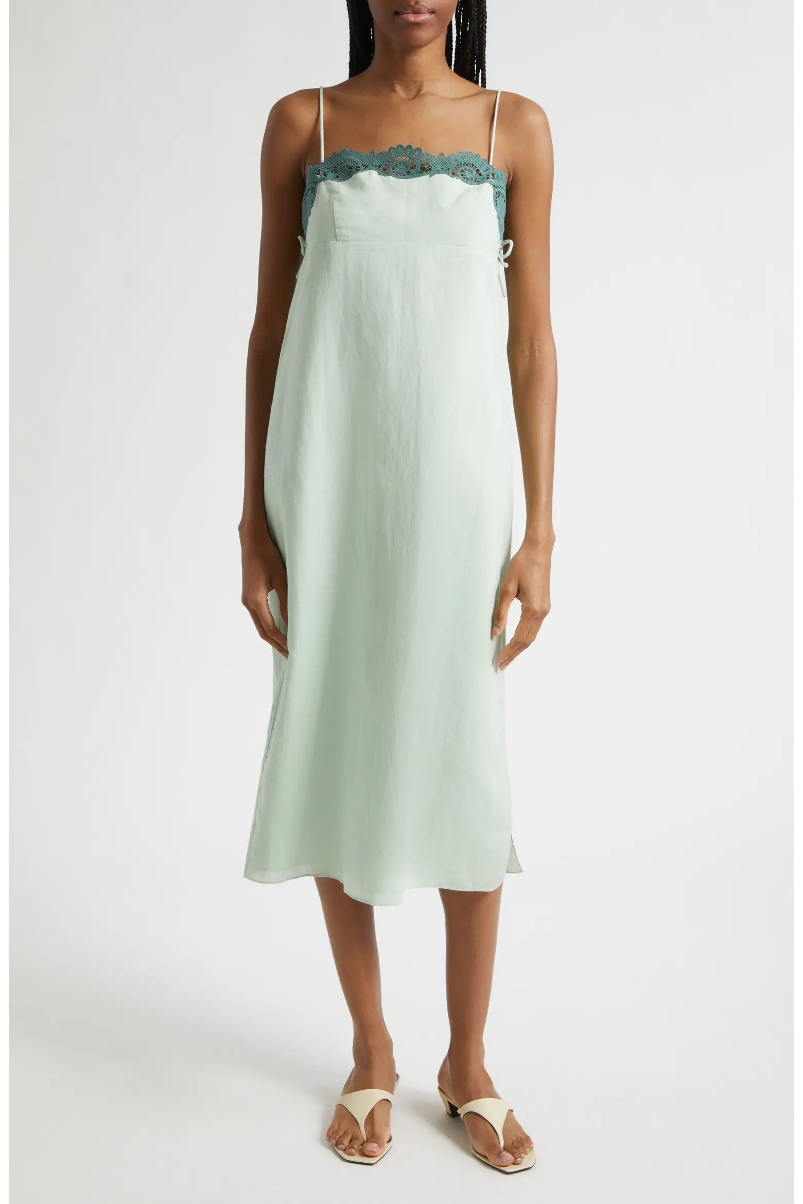 Darya Broderie Trim Side Tie Midi Dress (Women) | Nordstrom | Nordstrom