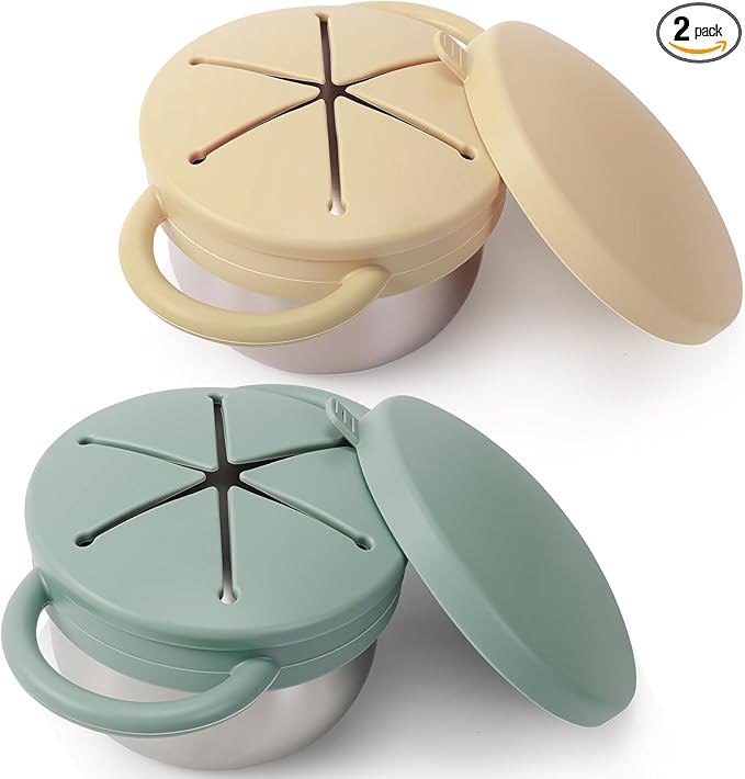 2 Pack Stainless Steel Spill Proof Snack Cup for Baby Toddlers Kids, with Silicone Food Catcher, ... | Amazon (US)