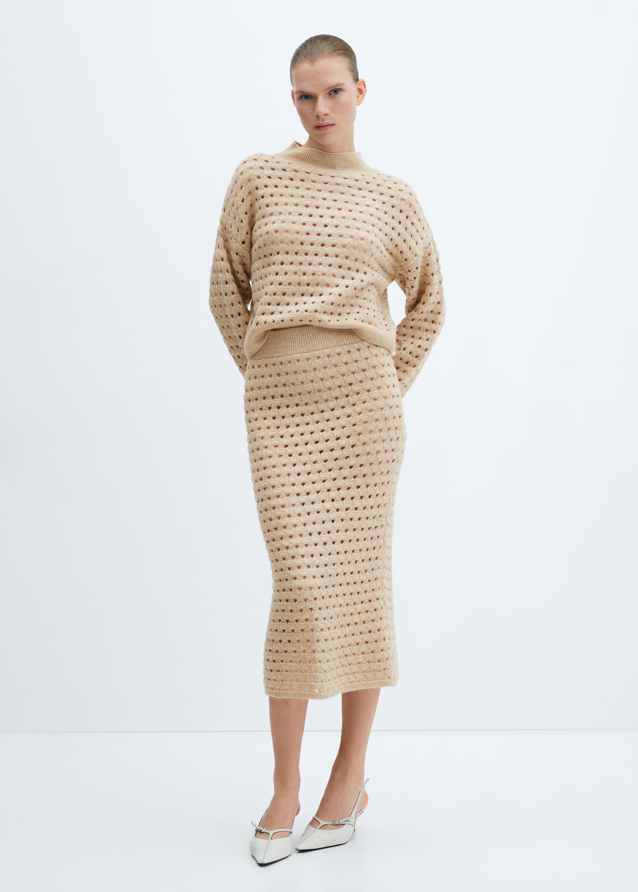 Knitted jumper with openwork details - Woman | MANGO USA | MANGO (US)