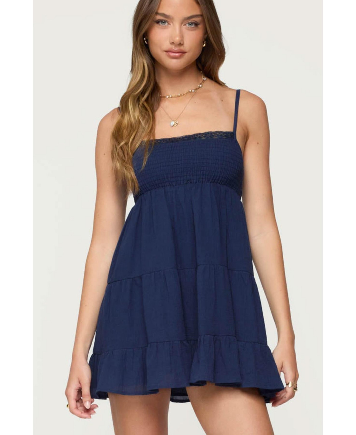 Edikted Women's Calley Scrunchy Tiered Mini Dress - Navy | Macy's