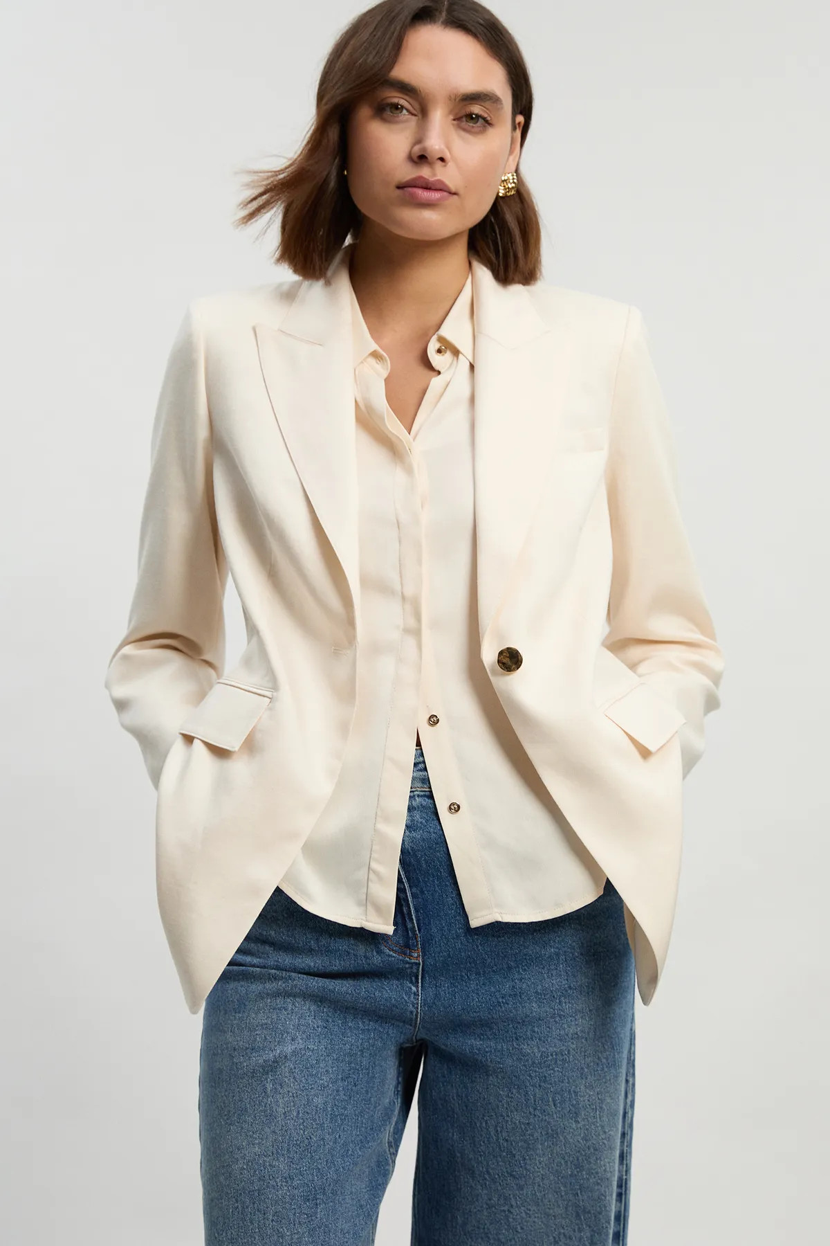 Ivory Tailored Linen Single Breasted Blazer | Karen Millen USA | Karen Millen US