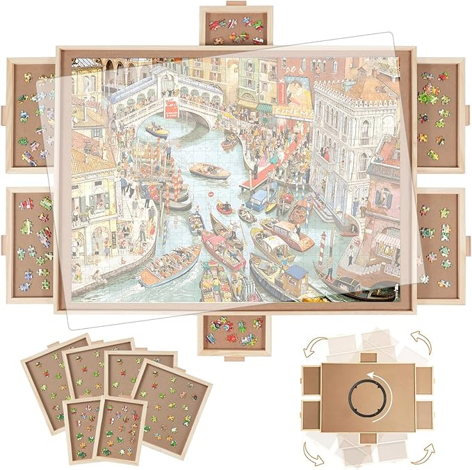 1500 Pieces Rotating Puzzle Board with 6 Drawers,26"x35" Portable Wooden Jigsaw Puzzle Table with... | Amazon (US)