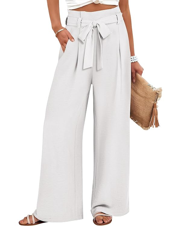 ANRABESS Womens Wide Leg Palazzo Pants Belted High Waisted Business Casual Flowy Long Trousers wi... | Amazon (US)
