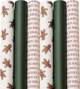 Merry Market 6-pack Premium Matte Christmas Wrapping Paper, Minimal Holiday Gift Wrap, 2 Gingerbr... | Amazon (US)