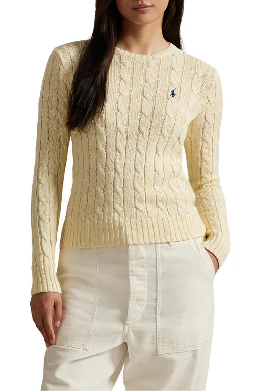 Polo Ralph Lauren Cable Stitch Cotton Sweater in Cream at Nordstrom, Size Xx-Small | Nordstrom