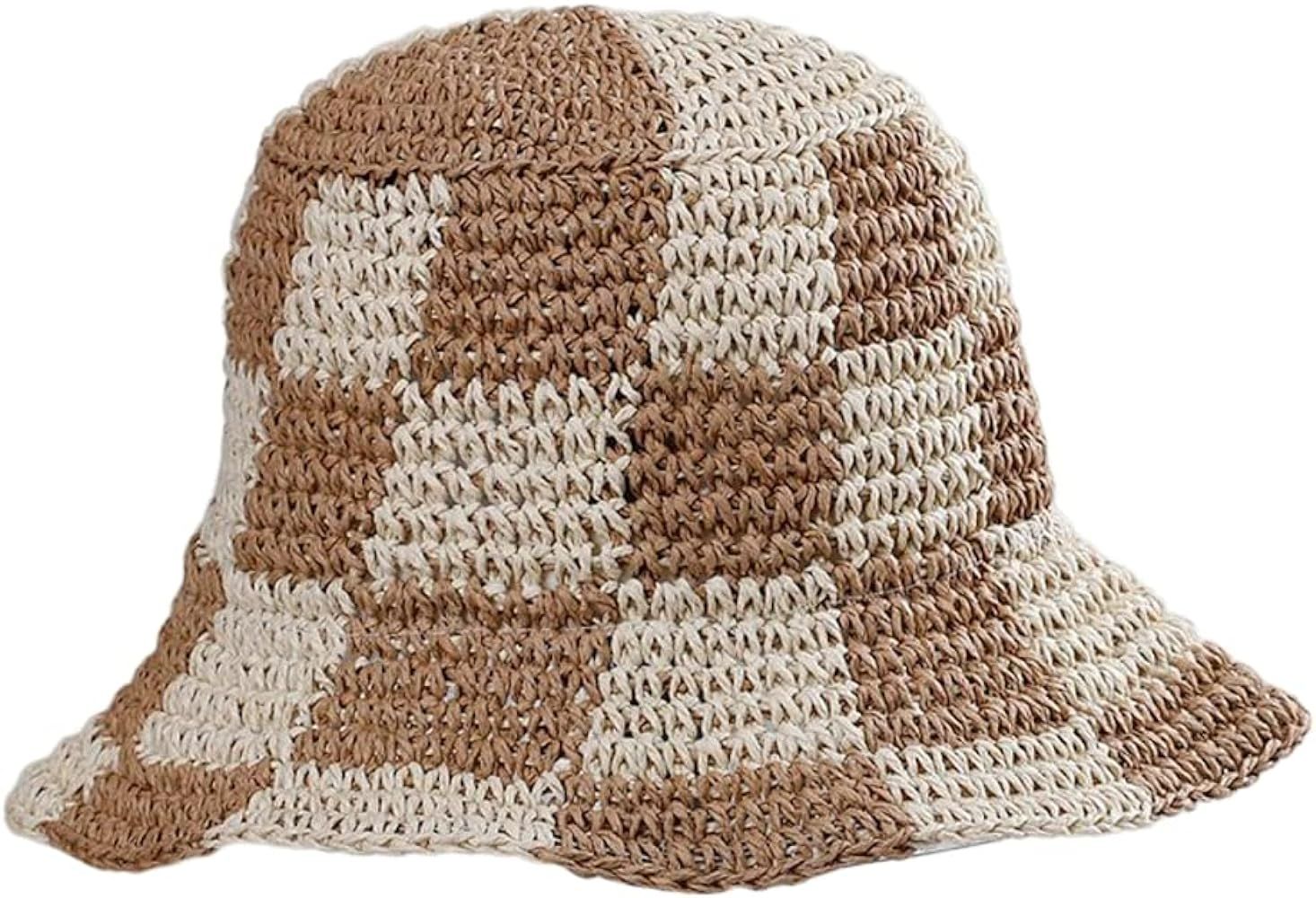 Womens Straw Sun Hat Woven Bucket Hat Fishing Hat Beach Hat Foldable Cap Summer Caps | Amazon (US)
