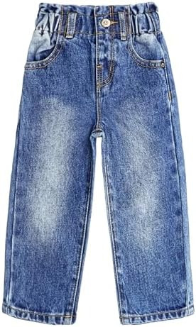 KIDSCOOL SPACE Baby Girls Boys Jeans, 12M-5T Little Kids Ribbed Waist with D-Rings Denim Pants | Amazon (US)