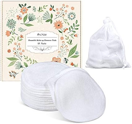 Reusable Makeup Remover Pads - Organic Cotton Rounds Soft Bamboo Toner Pads with Laundry Bag, 18 ... | Amazon (US)