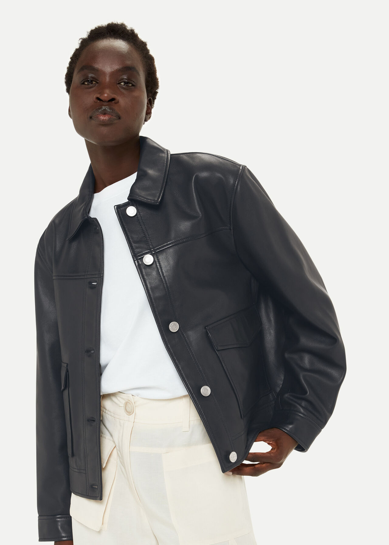 Black Natia Leather Overshirt | WHISTLES | Whistles UK | | Whistles