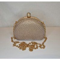 Champagne Rose Gold Sparkle Glitter Half Moon Embellished Evening Clutch Bag | Etsy (UK)