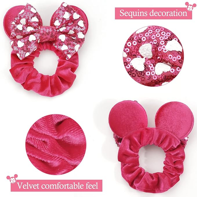 6 Pack Mouse Ears Scrunchies Velvet Sparkle Sequin Bows Hair Scrunchies Hair Ties Elastic Rubber ... | Amazon (US)