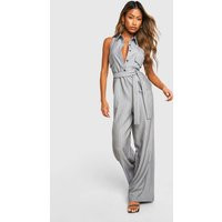 Womens Pinstripe Wide Leg Jumpsuit - Grey - 12 | boohoo (US & Canada)
