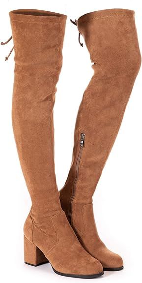 Thigh High Block Heel Boot Women Pointed Toe Stretch Over The Knee Boots | Amazon (US)