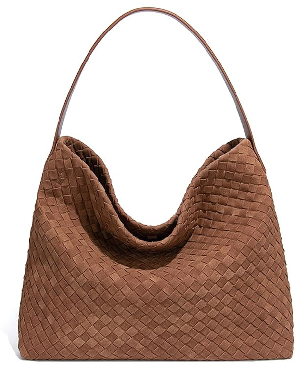 Women's Braided Leather Tote Bag Stylish Suede Hobo Shoulder Bag with Woven Details | Amazon (US)