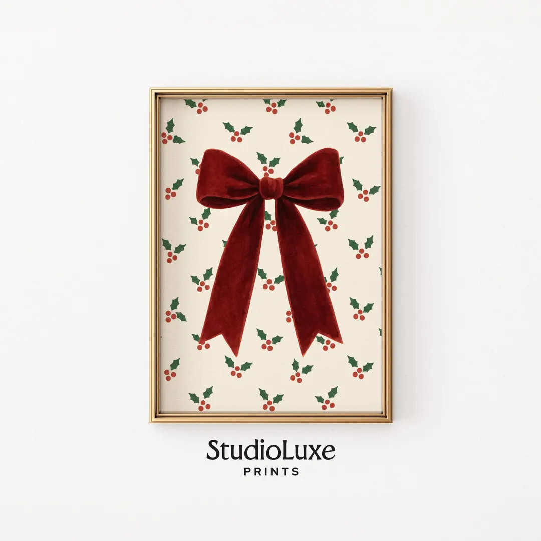 Vintage Red Bow Printable Art - Christmas Holiday Wall Decor, Classic Festive Ribbon, Digital Wal... | Etsy (US)