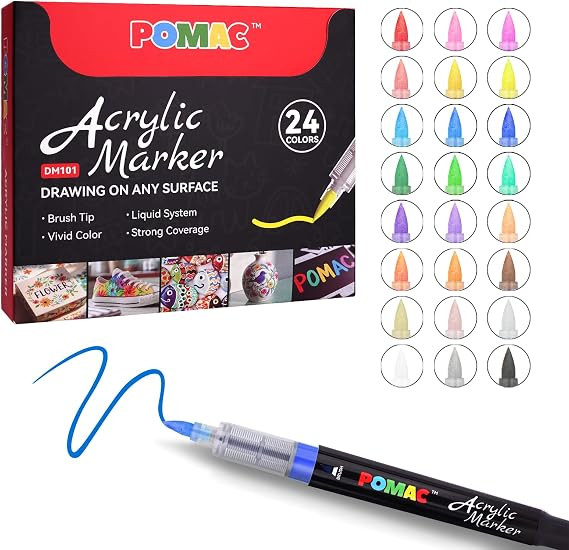 POMAC Liquid Acrylic Paint Markers 24 Colors, Waterproof Paint Marker Pens Brush Tip No-Bleed for... | Amazon (US)