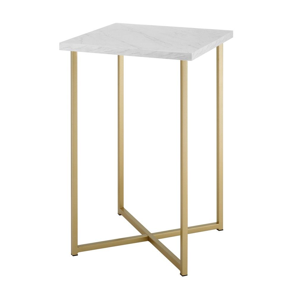 24"" Maxwell Two-Tone Glam Side Table White Faux Marble/Gold - Saracina Home | Target