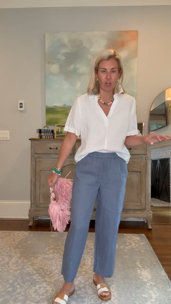 Such a yes, look! I just love taking an outfit and styling it with all of my favorite accessories, especially adding pops of color! I’m in xs top & pants and 8 sandal tts. 

*Use Catherine20 for 20% off my bracelets