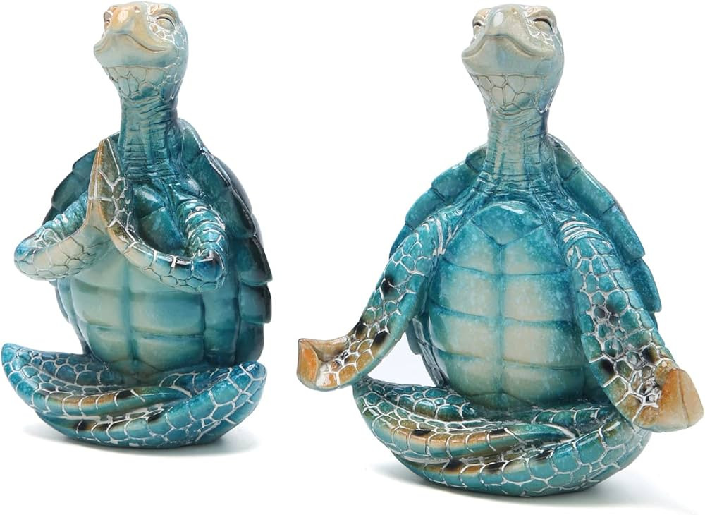 Hodao 2PCS Sea Turtle Yoga Figurines Decorations Summer Meditating Sea Turtle Decor Spring Garden... | Amazon (US)