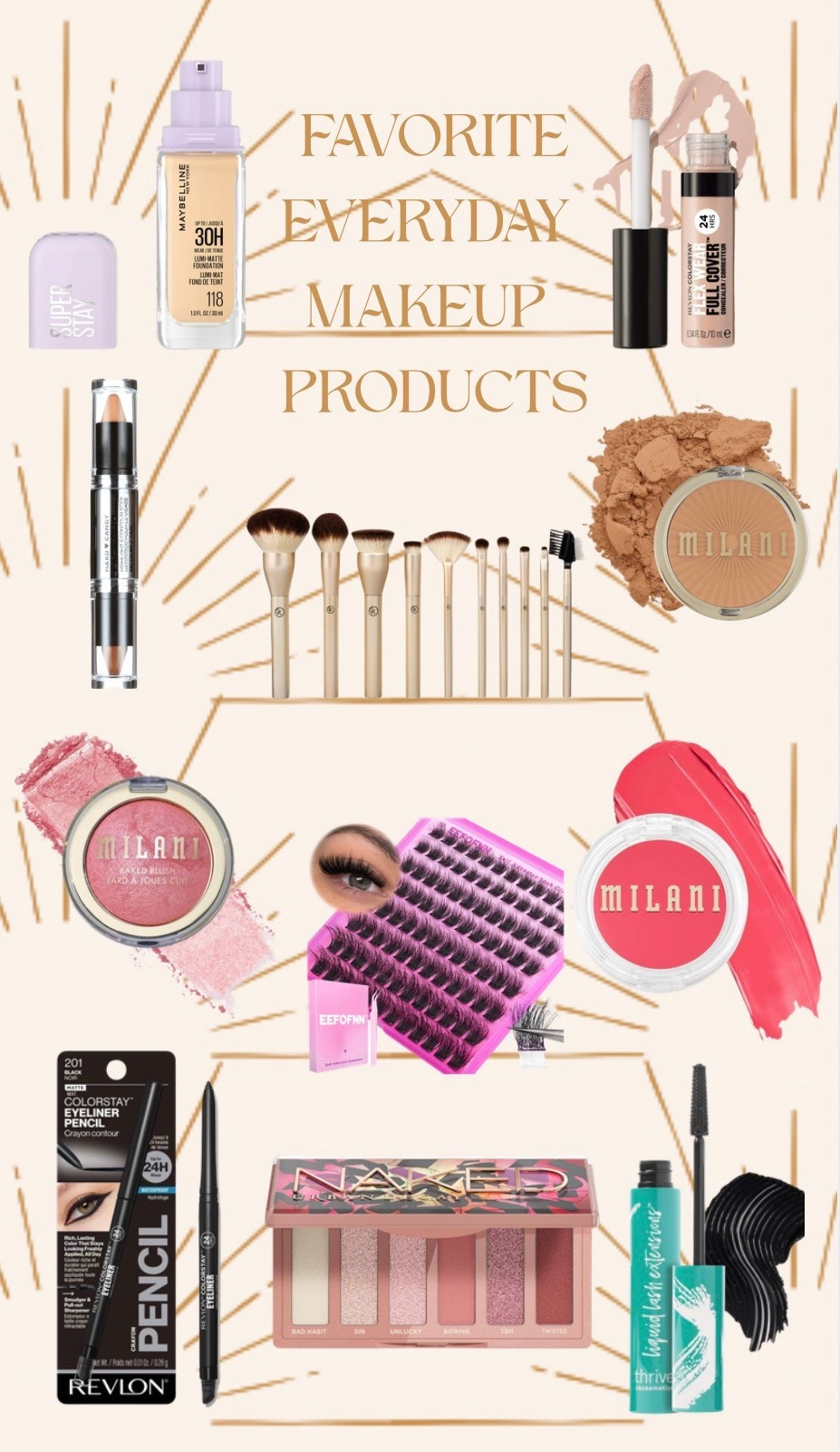 This is my everyday makeup line up! Sold at all major retailers: Target, Walmart, Amazon, drugstores & beauty stores!

Everyday makeup for moms, 5 minute makeup routine, foundation, concealer, bronzer, highlighter contour duo stick, powder blush, cream blush, press on lashes, thrive tubing mascara, eyeliner

#everydaymakeup #makeup

#LTKOver40 #LTKBeauty #LTKmomlife