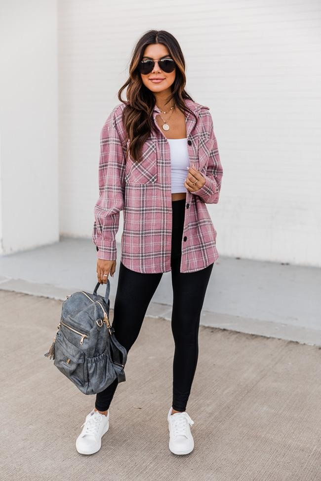 Chic Edge Pink Plaid Flannel Shacket DOORBUSTER | The Pink Lily Boutique