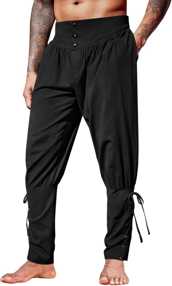 Runcati Mens Medieval Ankle Pants Renaissance Viking Pirate Lace Up Tapered Halloween Linen Costu... | Amazon (US)