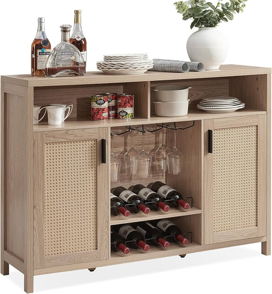 Coffee Bar Cabinet for Home, Rattan Sideboard Buffet Cabinets with Storage, Boho Liquor Cabinet w... | Amazon (US)