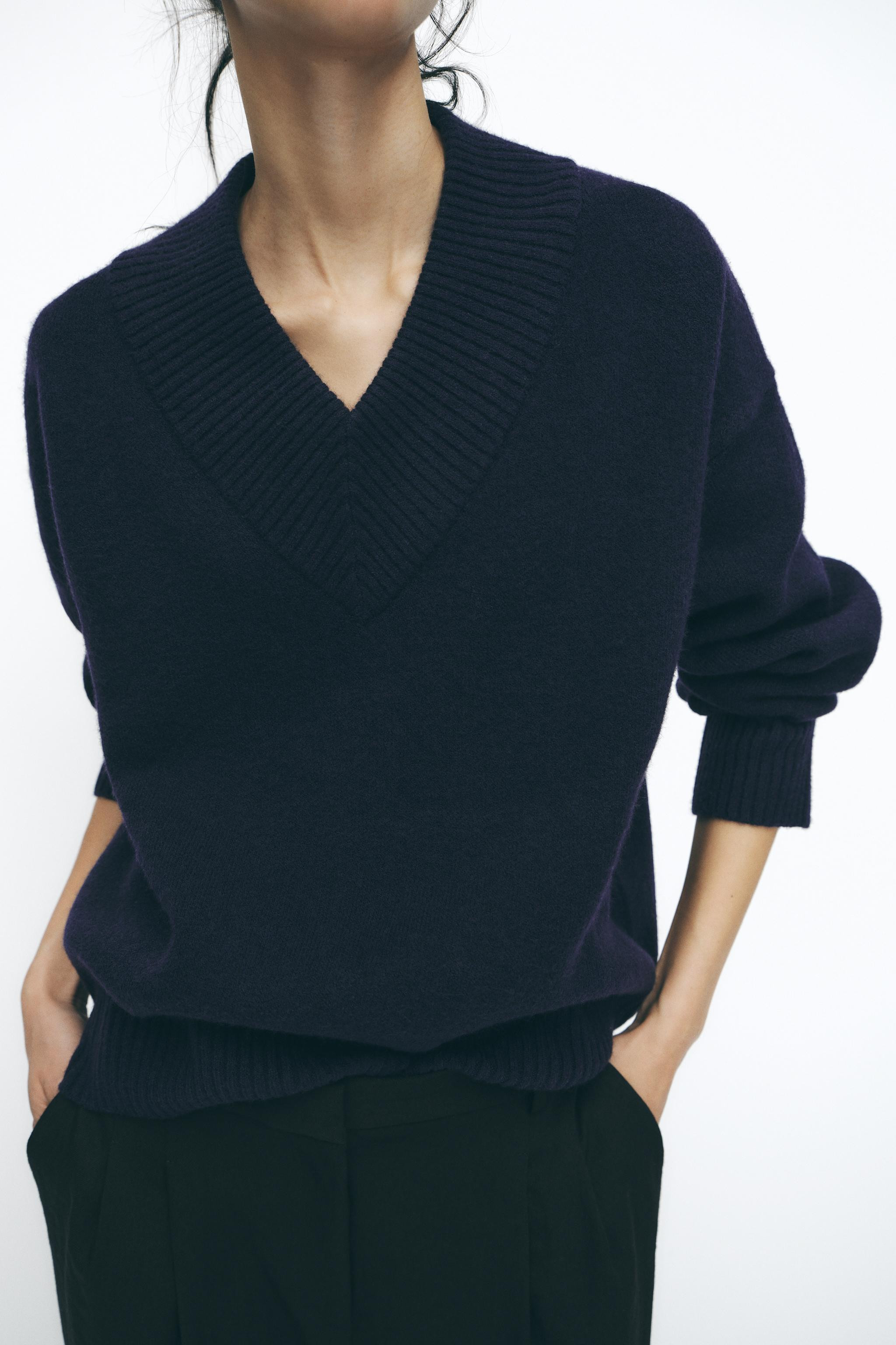 PLAIN KNIT V-NECK SWEATER | Zara US
