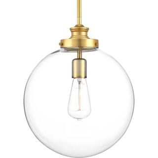 Progress Lighting Penn Collection 12 in. 1-Light Golden Natural Brass Clear Glass Farmhouse Kitchen  | The Home Depot