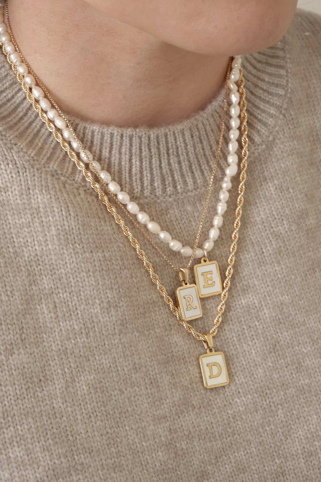 18K Gold Filled Mother of Pearl Initial Necklace, Letter Necklace, Gold Initial Necklace, Name Ne... | Etsy (US)