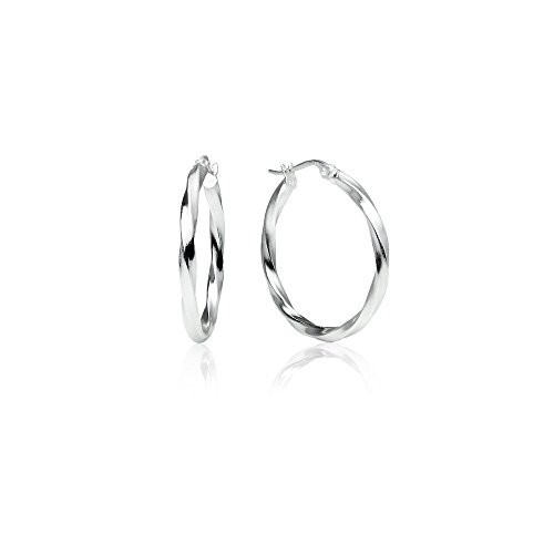 Sterling Silver Hoop Earrings, Twisted Round Design, High Polish Finish with Click-Top Closure, Tarnish and Nickel Free, 25mm Diameter | Amazon (US)