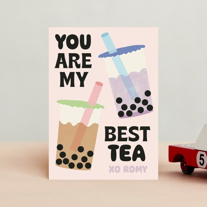 "Best Tea" - Customizable Classroom Valentine's Day Cards in Pink by Baumbirdy. | Minted