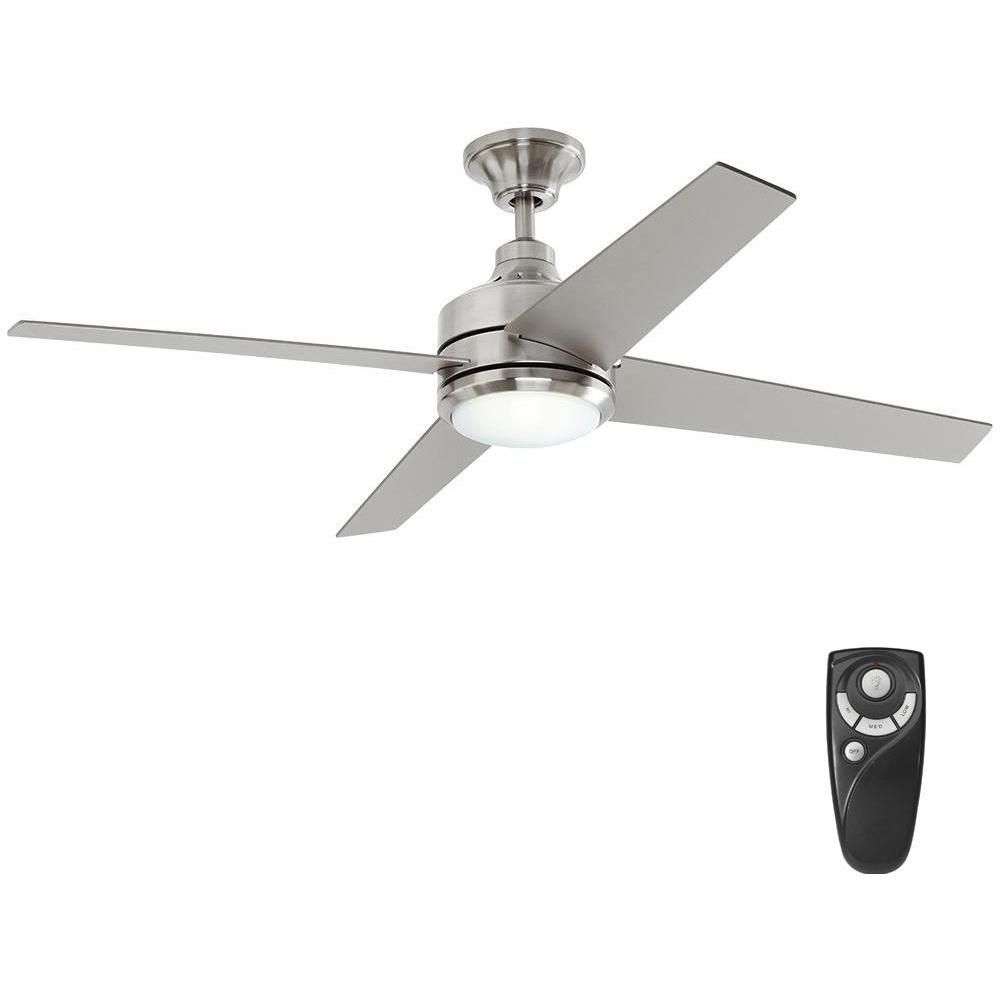 Home Decorators Collection Mercer 52 in. LED Indoor Brushed Nickel Ceiling Fan with Light Kit and Re | The Home Depot