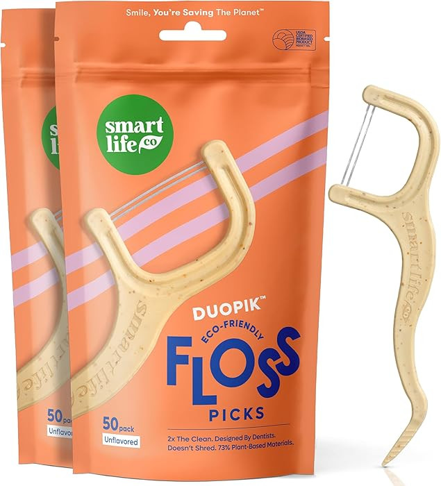 SmartLifeco Eco-Friendly Dual-Thread Dental Floss Picks (100ct) - Flossers Made with Straw Wheat ... | Amazon (US)