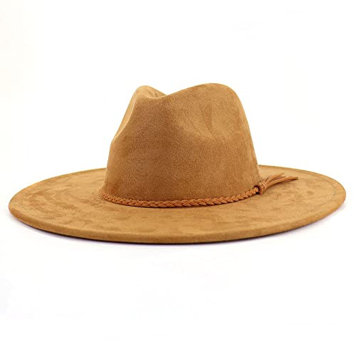 LIDHAY Big Wide Brim Fedora Hats for Women Men - Western Suede & Felt Panama Rancher Hat - Large Khaki | Amazon (US)