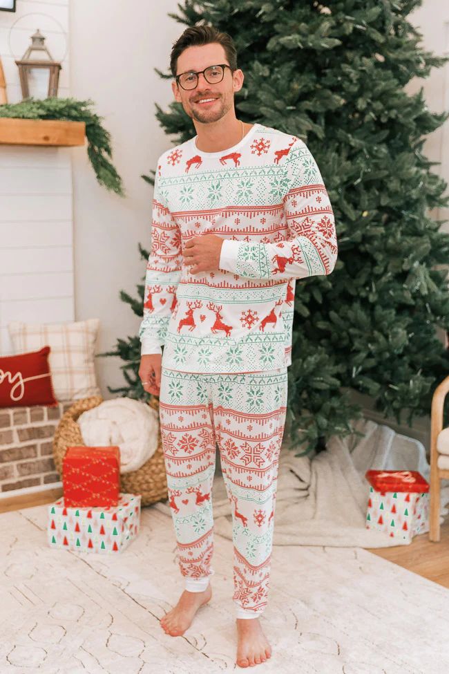 Snowy Wonderland Men's Ivory/Green Fair Isle Pajama Pants | The Pink Lily Boutique