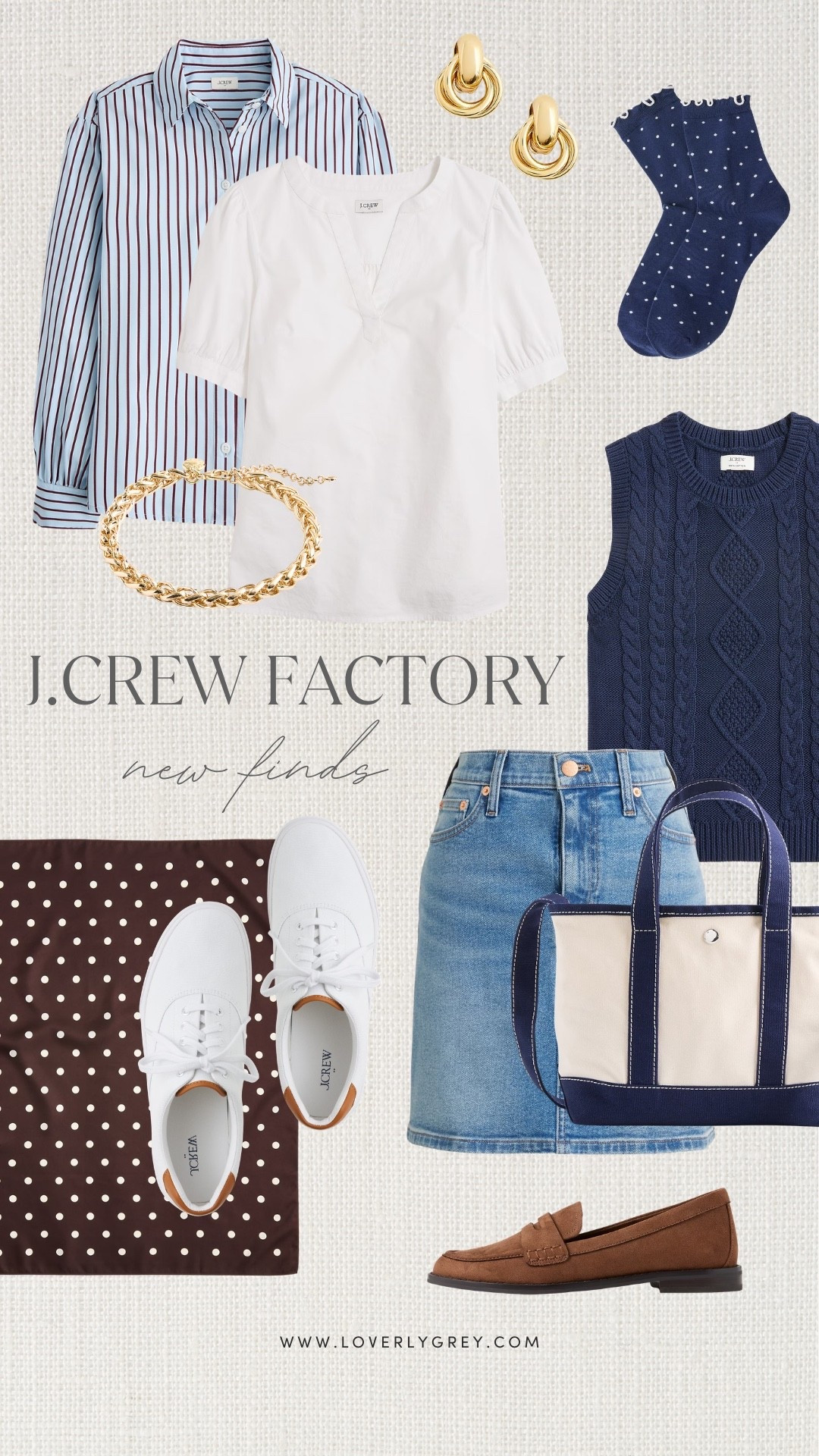 J.Crew Factory is so good for classic fall outfit ideas right now! I’m loving the striped button-down, cable knit vest, denim skirt, loafers and navy accessories for creating preppy fall outfits that feel polished, easy and actually wearable for everyday.

#LTKSeasonal #LTKootd