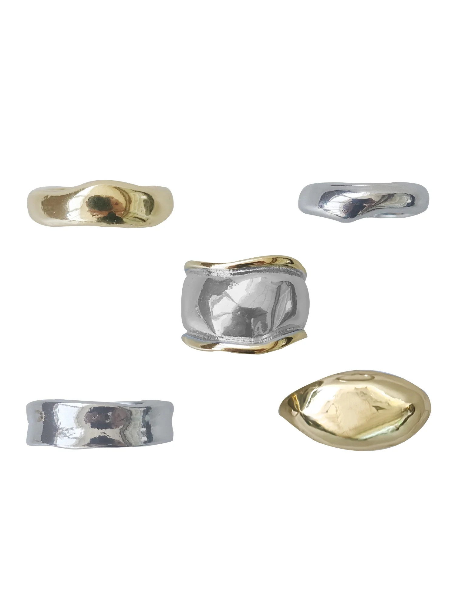 Time and Tru Women’s Gold-Tone and Silver-Tone Metal Ring Stacking Set, 5-Piece | Walmart (US)