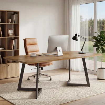 62.2-Inch Industrial Executive Desk, Simple Modern Home Office Computer Desk with Sturdy Metal Legs | Wayfair North America