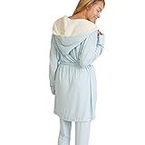 Nine Space Women's Hooded Jersey Robe & Pants Loungewear Set, Light Blue, Small | Amazon (US)