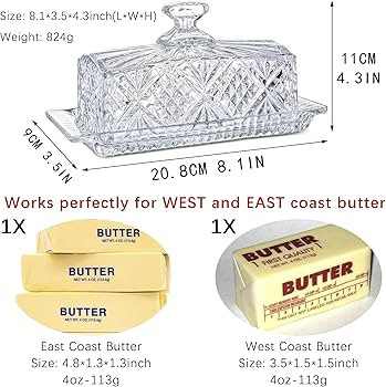 Crystal Covered Butter Dish,8inch Classic Glass 2-Piece Design Butter Keeper with Lid | Butter Ho... | Amazon (US)