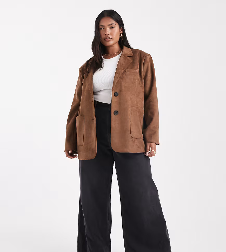 4th & Reckless faux suede collared tailored blazer in brown | ASOS (Global)