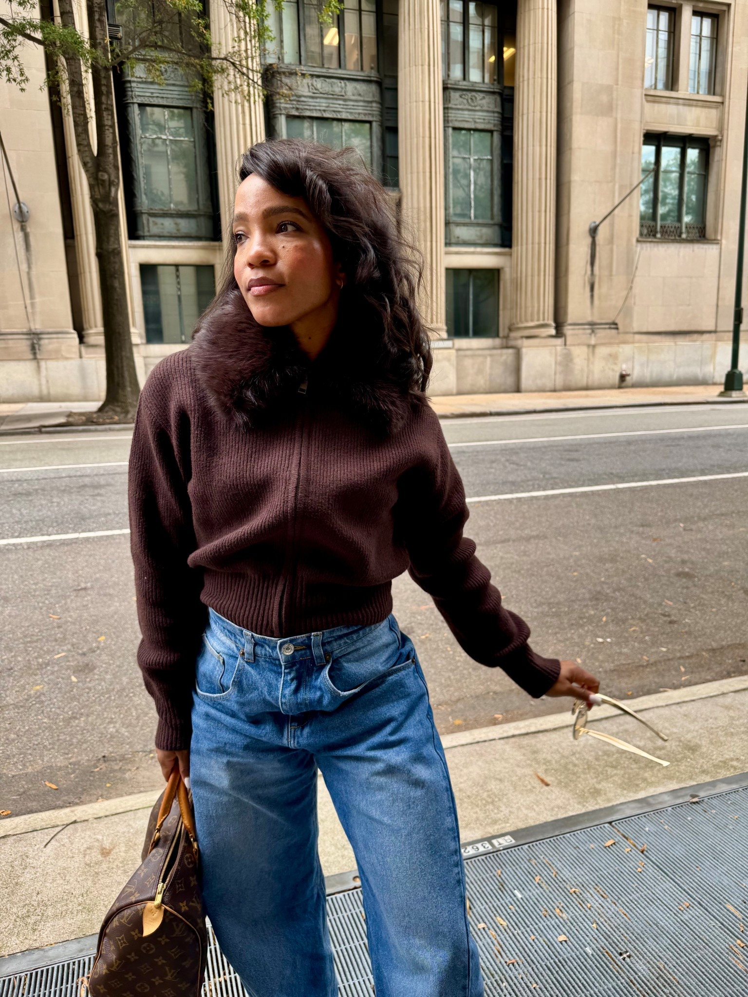 This cardigan kept me SO warm today (the high was 60 and very cloudy.) that neck fur omggg. Yes. Also linking the black version!

#LTKFindsUnder100 #LTKSaleAlert #LTKStyleTip