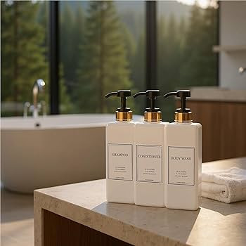 Shampoo and Conditioner Dispenser - Modern Gold Design Large 27oz Shower Soap Dispenser Set of 3,... | Amazon (US)